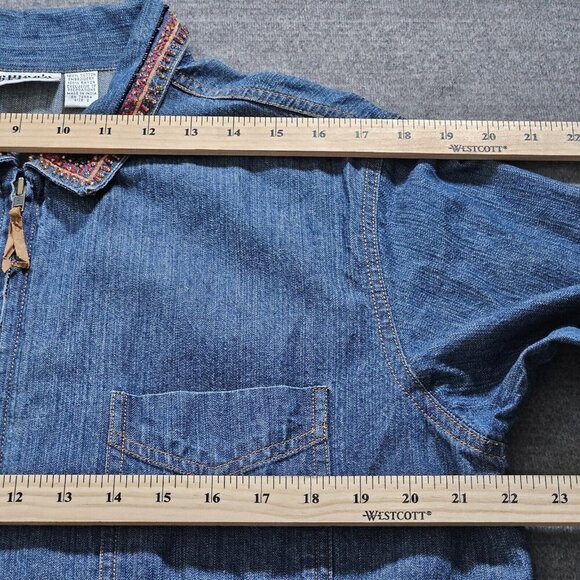 Chico's Design Shirt Womens 2 / L Denim Zip Embellished Embroidery LS Cotton VTG - Picture 4 of 16